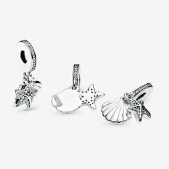 Starfish and Sea Shell Dangle Charm for Pandora Bracelet - Picture 3 of 5